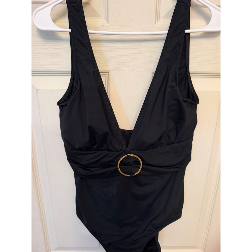 Ralph Lauren Women's Deep V-neck Black One Piece Swimsuit Sz 14 - Picture 2 of 8